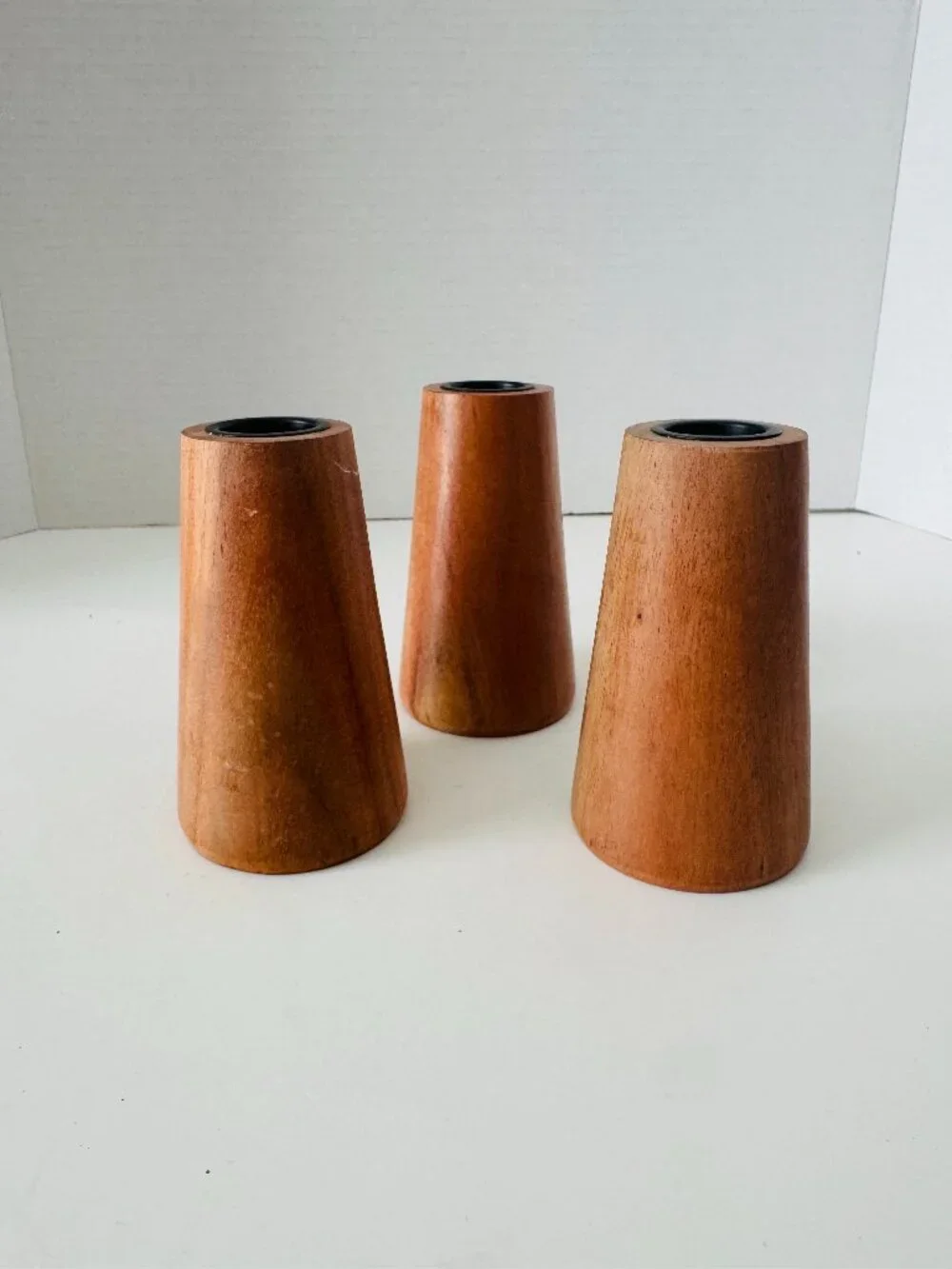 Crate&Barrel Wood Taper Candle Holder Set of Three 4 Inch 285-743